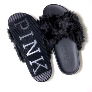 PINK Victoria's secret VS Criss Cross Faux Fur Slides Size Large Large 9-10